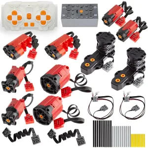 46pcs Technic-Motor Set with Red-Burst-Monster-Motor, Remote-Battery-Box-Extension-Cable, Compatible with Technic-Parts