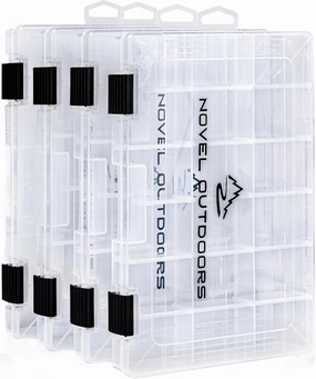 4 Tackle Boxes Set - 10.62in x 7in - Clear Fishing Tackle Boxes with Removable Dividers - Plastic Tackle Box Set - Tackle Box Organizer for Fishing Lures, Fishing Kit and Accessories