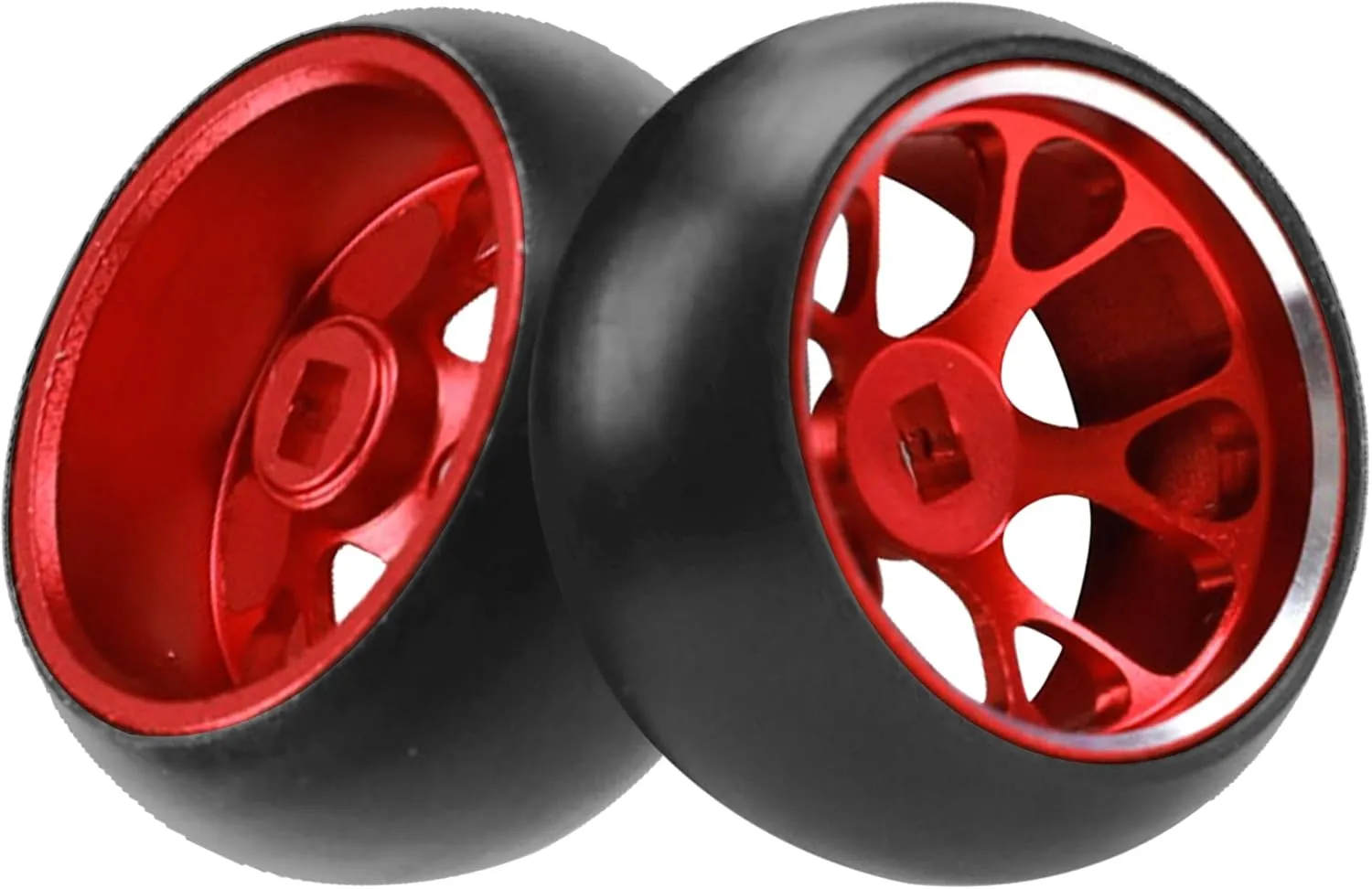 4Pack Vgoohobby 1/28 Tires Plastic Drift Car Tyres w/Alloy Wheel Rims Compatible with Wltoys K969 K989 Kyosho Mini-Z Mini-Q Mini-D 1/28 RC Drift Car (Red)