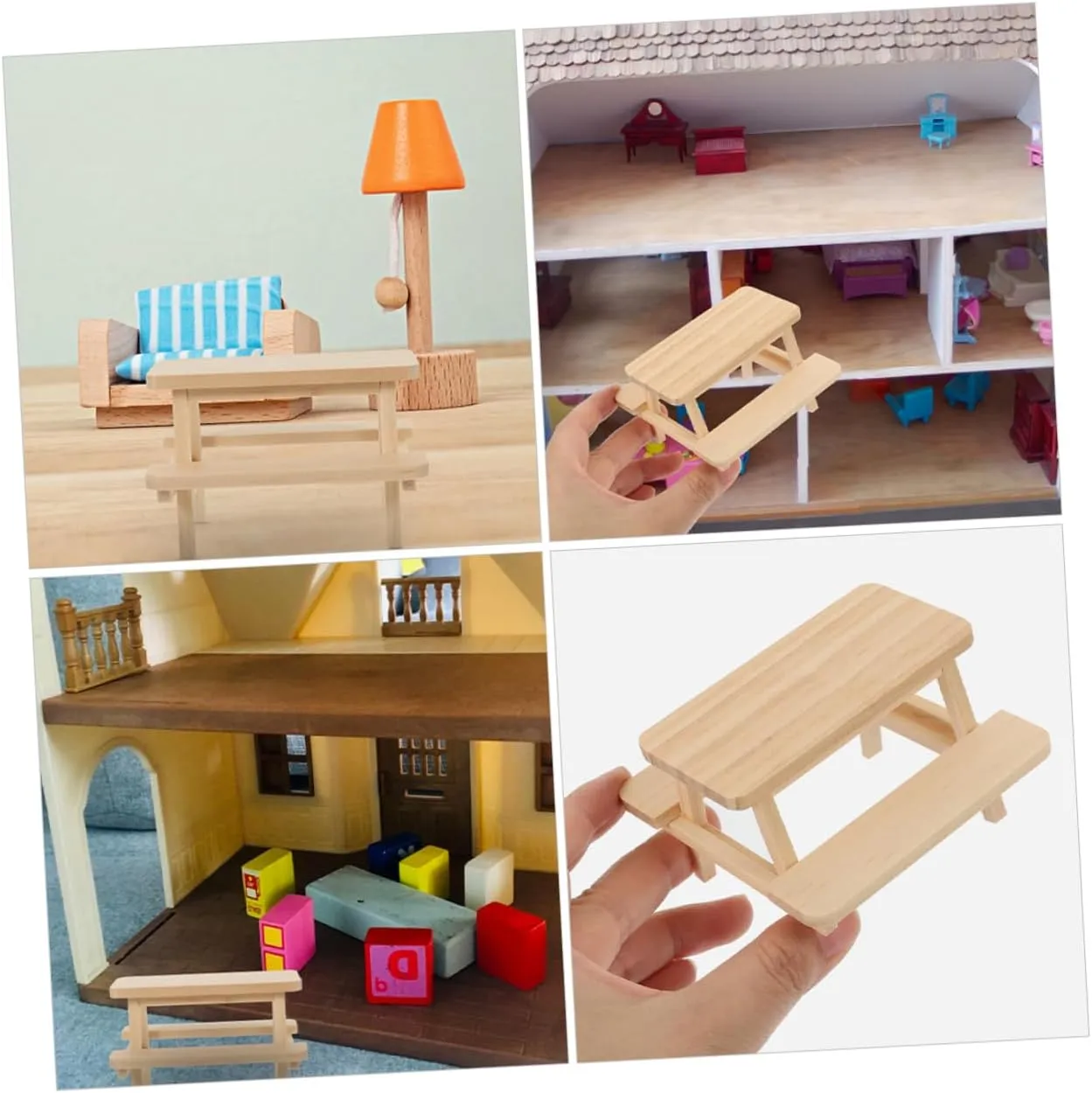 4pcs Doll House Mini Chairs Table Cute Furniture for Dollhouses Decorative Photo Lightweight Material for Miniature Scenes and Collectibles