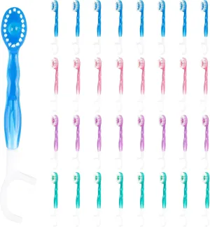 5 in 1 Disposable Mini Toothbrushes with Toothpaste, Floss, Pick & Tongue Scraper – Travel Size, Individually Wrapped, Portable Oral Care Set, 32 Packs, Mix 4 Flavors