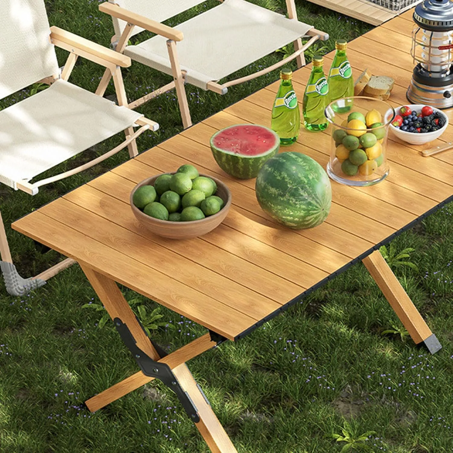 5-Pack Portable Camping Table Chairs, Folding Aluminum Roll-up Picnic Backpacking Table with Lightweight Lawn Chairs and Carrying Bag, Easy Carrying