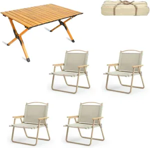 5-Pack Portable Camping Table Chairs, Folding Aluminum Roll-up Picnic Backpacking Table with Lightweight Lawn Chairs and Carrying Bag, Easy Carrying