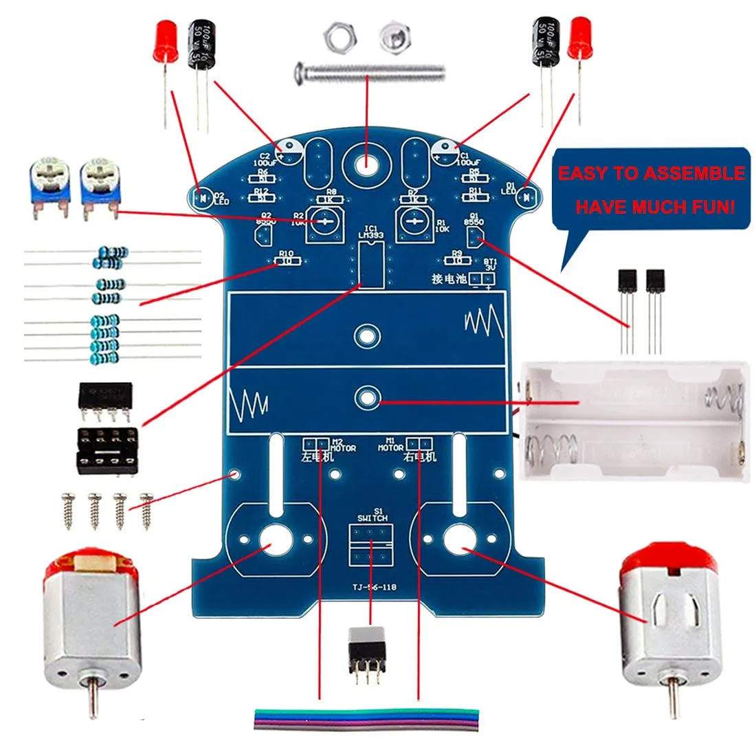 5 PCS Soldering Practice Kit, Icstation Simple Robot Kit Soldering Project Line Following Tracking Smart Car (Stepper Motor) for Back to School Science STEM Learning