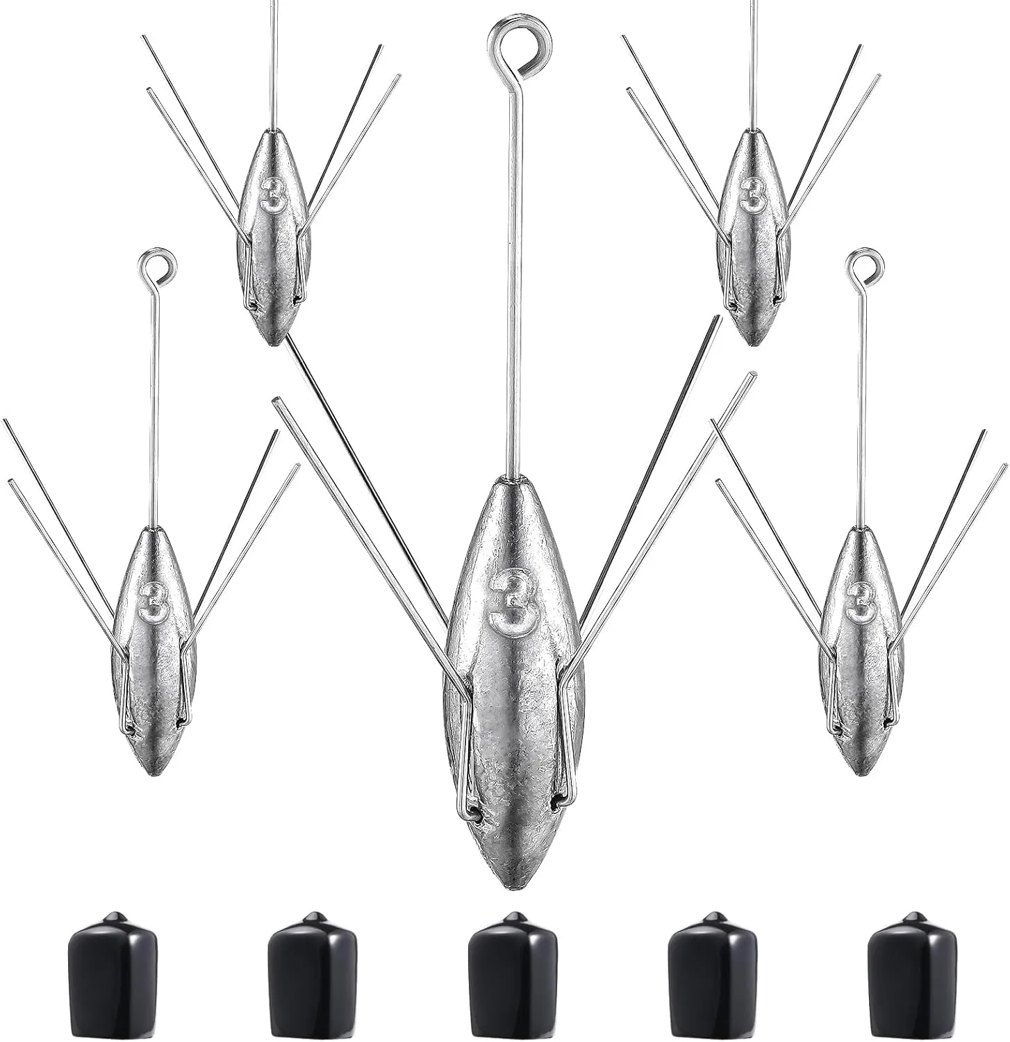 5 Pcs Sputnik Sinker Fishing Weights 3 oz 4 oz for Surf, Ocean, Sea, Sand - Lead Weights With 4 Stainless Steel Claw Grips - Ideal for Beach and Saltwater Fishing