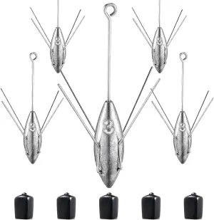 5 Pcs Sputnik Sinker Fishing Weights 3 oz 4 oz for Surf, Ocean, Sea, Sand - Lead Weights With 4 Stainless Steel Claw Grips - Ideal for Beach and Saltwater Fishing