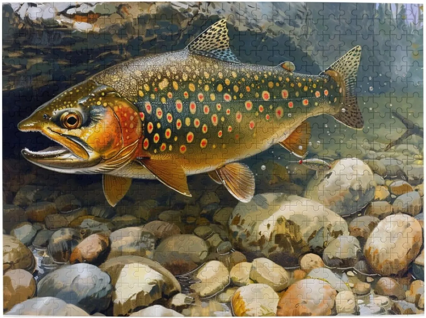 500 Piece Jigsaw Puzzle for Adults,Brook Trout Fly Fishing, Puzzles with Letters on Back, Challenging Puzzle for Game Night Home Décor, 15 x 20.4