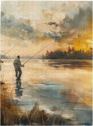 500 Piece Jigsaw Puzzle for Adults,Fishing Lake Fishermen, Puzzles with Letters on Back, Challenging Puzzle for Game Night Home Décor, 15 x 20.4