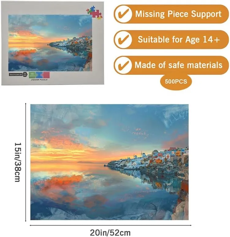 500 Piece Wooden Jigsaw Puzzles for Adults Teens Fishing Village at The Seaside Fun Interactive Learning Toys for Boys Girls Family Game