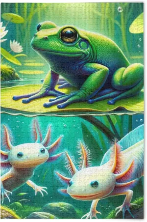 500 Pieces Puzzles for Adults - Colorful Frogs Fish Green Funny Puzzle Games, Full of Challenging and Exciting Educational Puzzles
