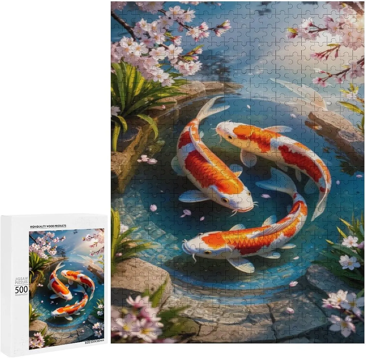 500 Pieces Puzzles for Adults - The Koi Fish Swimming in The Beautiful Pond in Spring Funny Challenging Puzzle Brain Teaser Activity Perfect for Game Nights