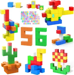 56PCS Large Magnetic Blocks 3.3CM/1.3IN Educational Preschool Building Cubes for Boys and Girls Stem Magnetic Stacking Blocks Sensory Building Toys for Kids Birthday Gift