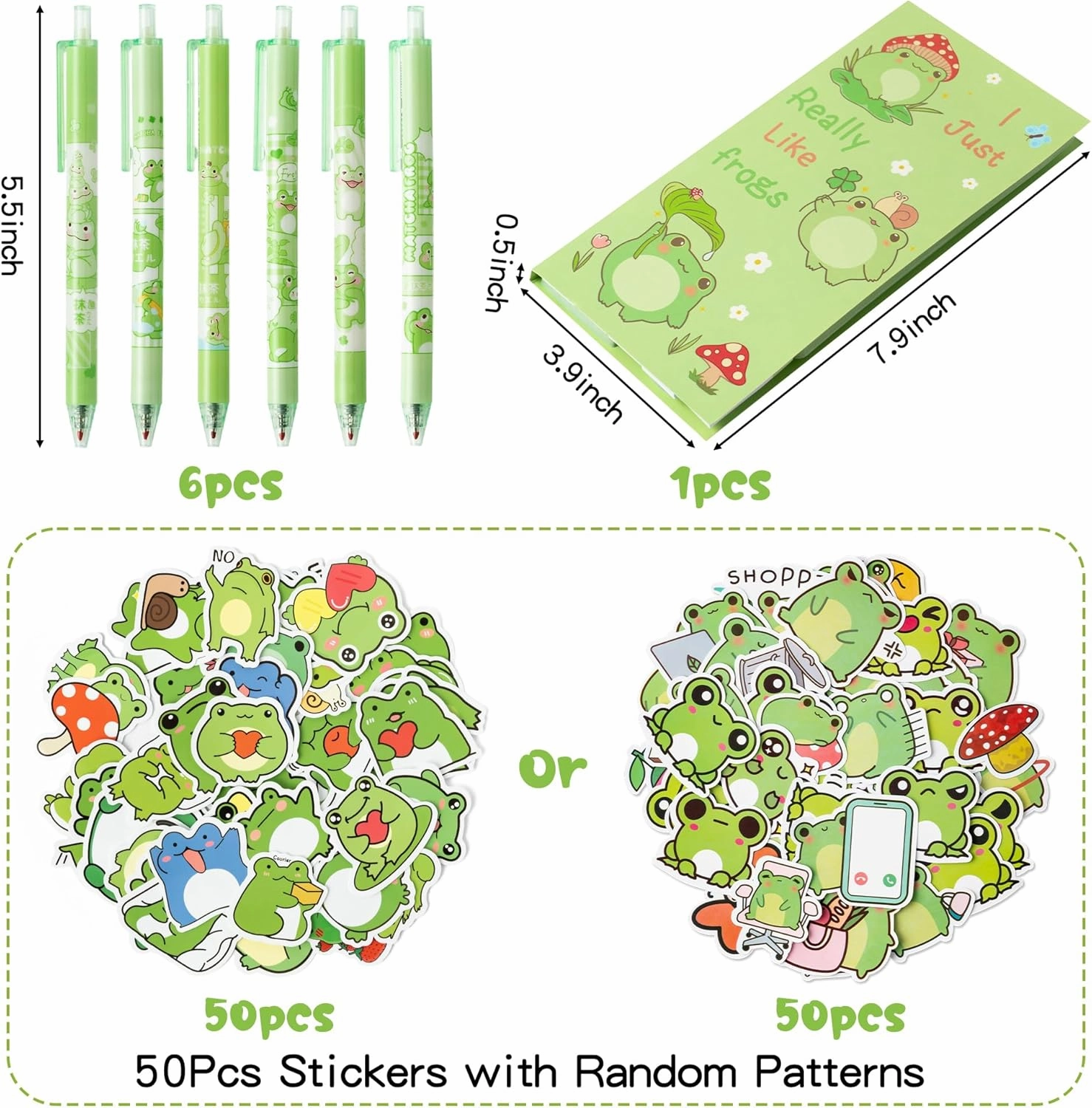 57Pcs Frog Sticky Notes with Pen Stickers Stationery Set 0.5mm Black Gel Ballpoint Pens Frog Self-Stick Notes Pads Cartoon Frog Vinyl Stickers Back to School Office Supplies Party Favor Gift