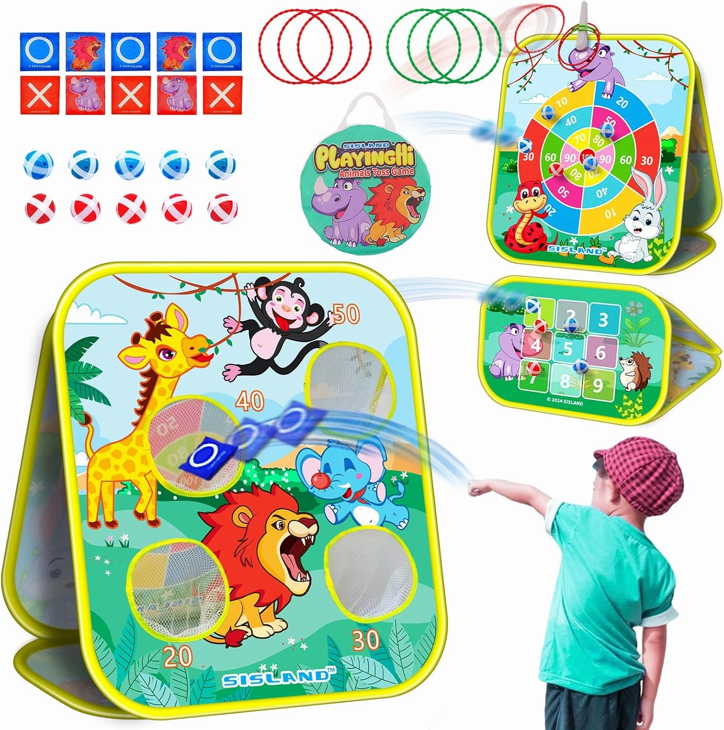 5-in-1 Bean Bag Toss Game for Kids, Animal Corn Hole Outdoor Toy for Toddler, Outside Yard Party Lawn Backyard Games Birthday Gift for Boy Girl Age 3 4 5 6 7 8
