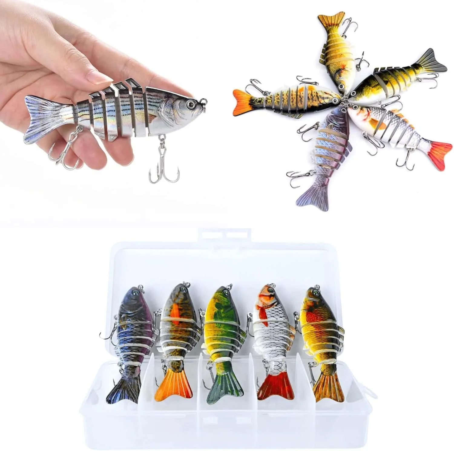 5Pcs Fishing Lures, 3D Bionic Swimming Bait, Bionic Fishing Lures That Swim by Itself