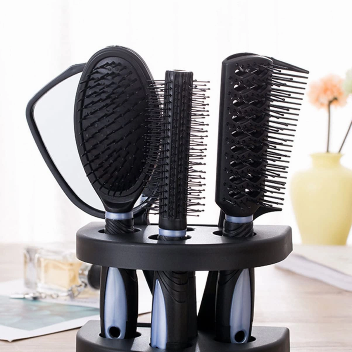 5pcs Anti-static Hair Comb and Mirror for Salon and Home Use Lightweight Durable Hair Styling Tools Blue for Makeup and Care