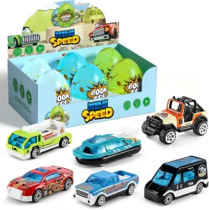 6 Pack Luminous Easter Eggs with Mini Cars, Includes Off-Road Vehicles, Trucks, and Police Cars, Fun Easter Egg Hunt Toys for Kids Boys Girls 3 4 5 6 7 Years Old