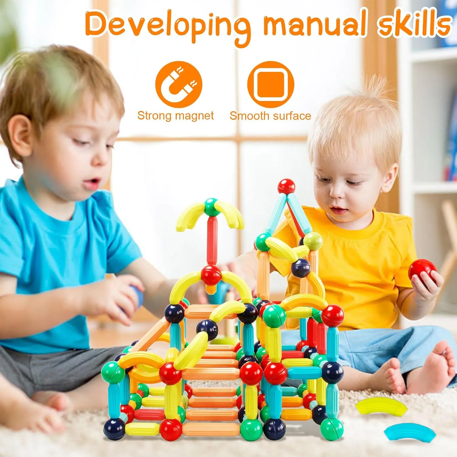 64PCS Magnetic Building Blocks, Montessori Magnet Toys for Kids Toddlers, STEM Learning Toys for Boys and Girls, Creativity Kids Game