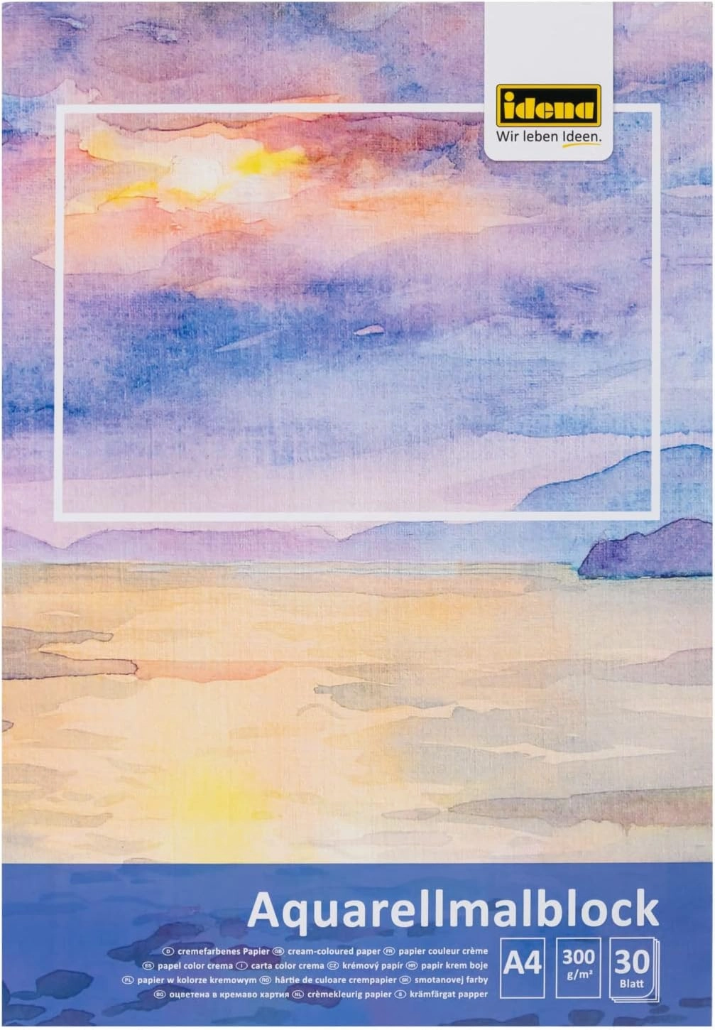 68162 Watercolour Pad A4 with 30 Sheets Cream Thick Paper 300 g/m² Drawing Pad for Watercolours & Watercolours
