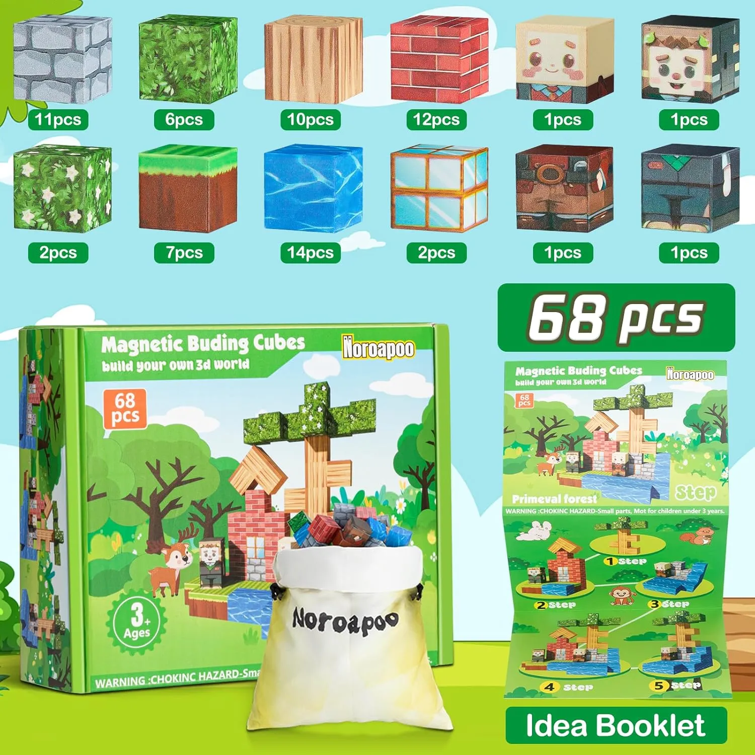 68pcs Magnetic Building Blocks Tiles for Kids Ages 4-8-12，Magnetic Building Tiles Blocks Constructions Toys Birthday Gifts for Kids Boys Girls Ages 8-12