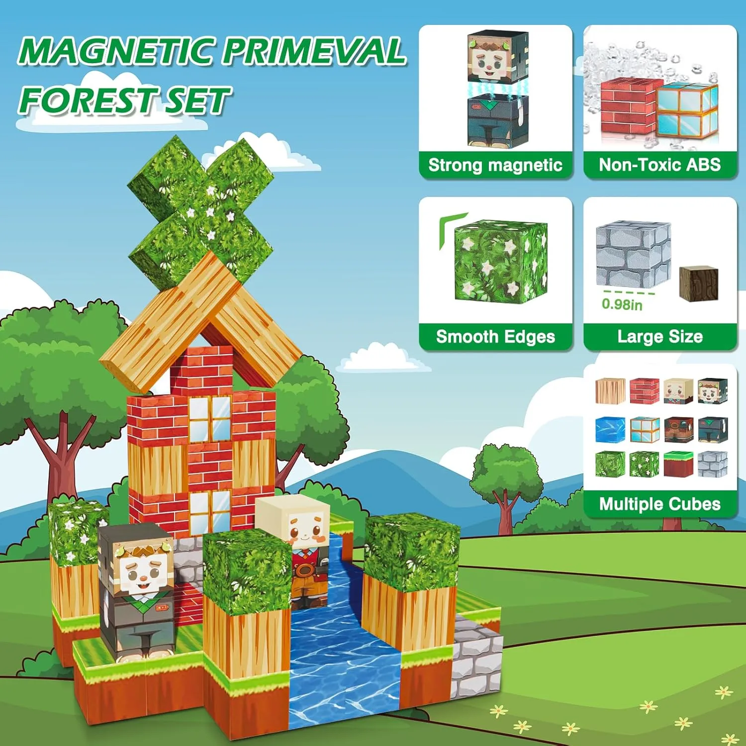 68pcs Magnetic Building Blocks Tiles for Kids Ages 4-8-12，Magnetic Building Tiles Blocks Constructions Toys Birthday Gifts for Kids Boys Girls Ages 8-12