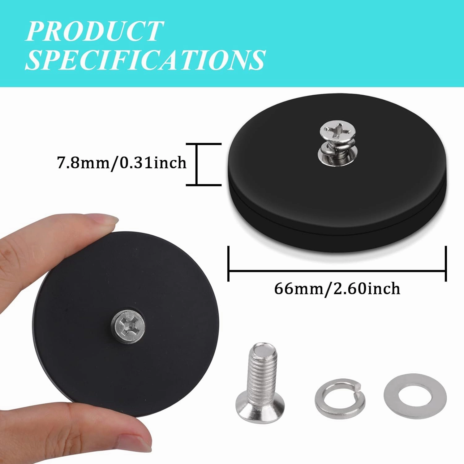 6 Pack Neodymium Rubber Coated Mounting Magnets 65LBS Scratch Safe Black Round Stud Magnets with Bolts Nuts for Lighting Camera Tools