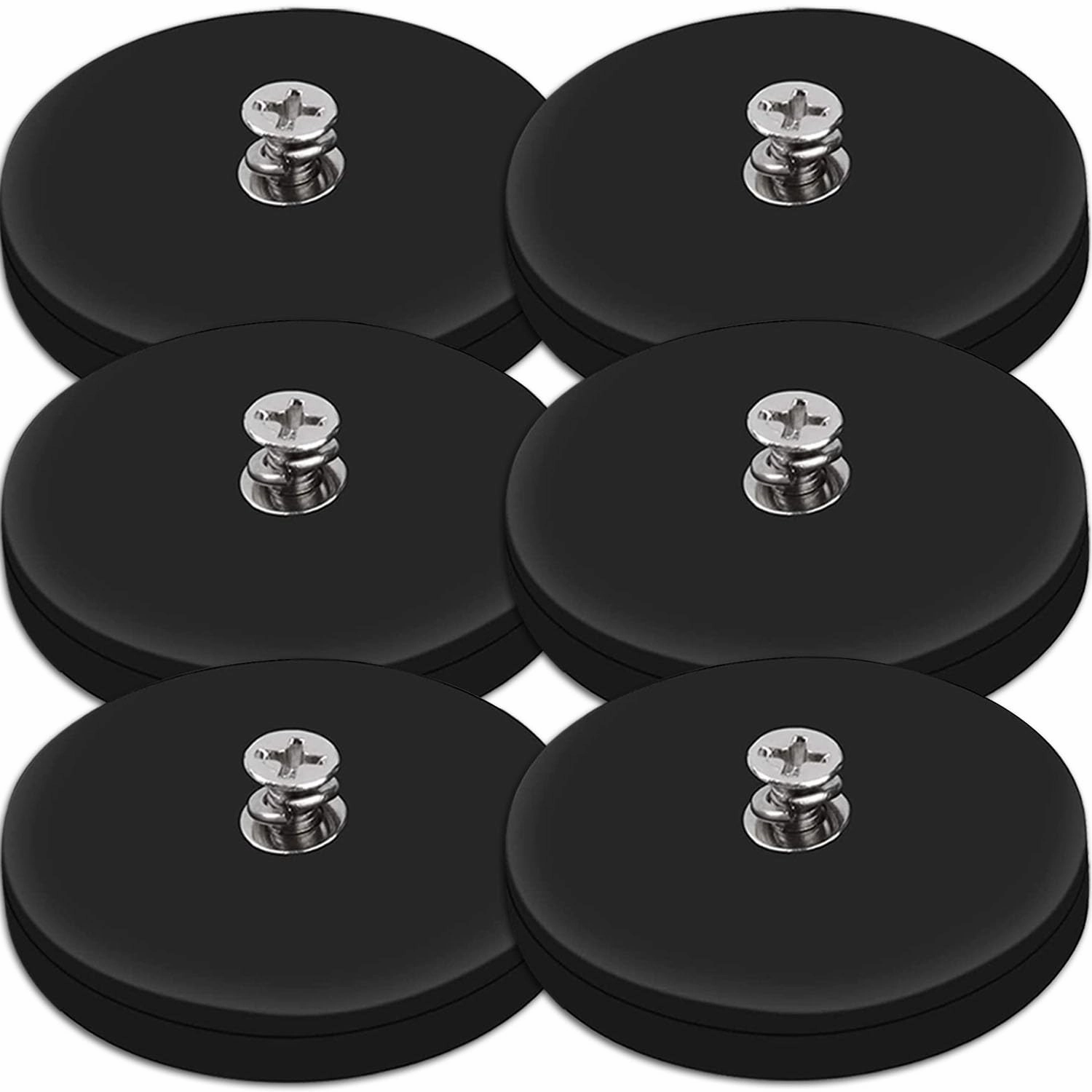 6 Pack Neodymium Rubber Coated Mounting Magnets 65LBS Scratch Safe Black Round Stud Magnets with Bolts Nuts for Lighting Camera Tools