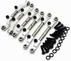 6pcs Ajustable Stainless Steel Links Set Steering Link with Aluminum Ends Silver for Losi 1/18 Mini-T 2.0 Mini-B LOS214013