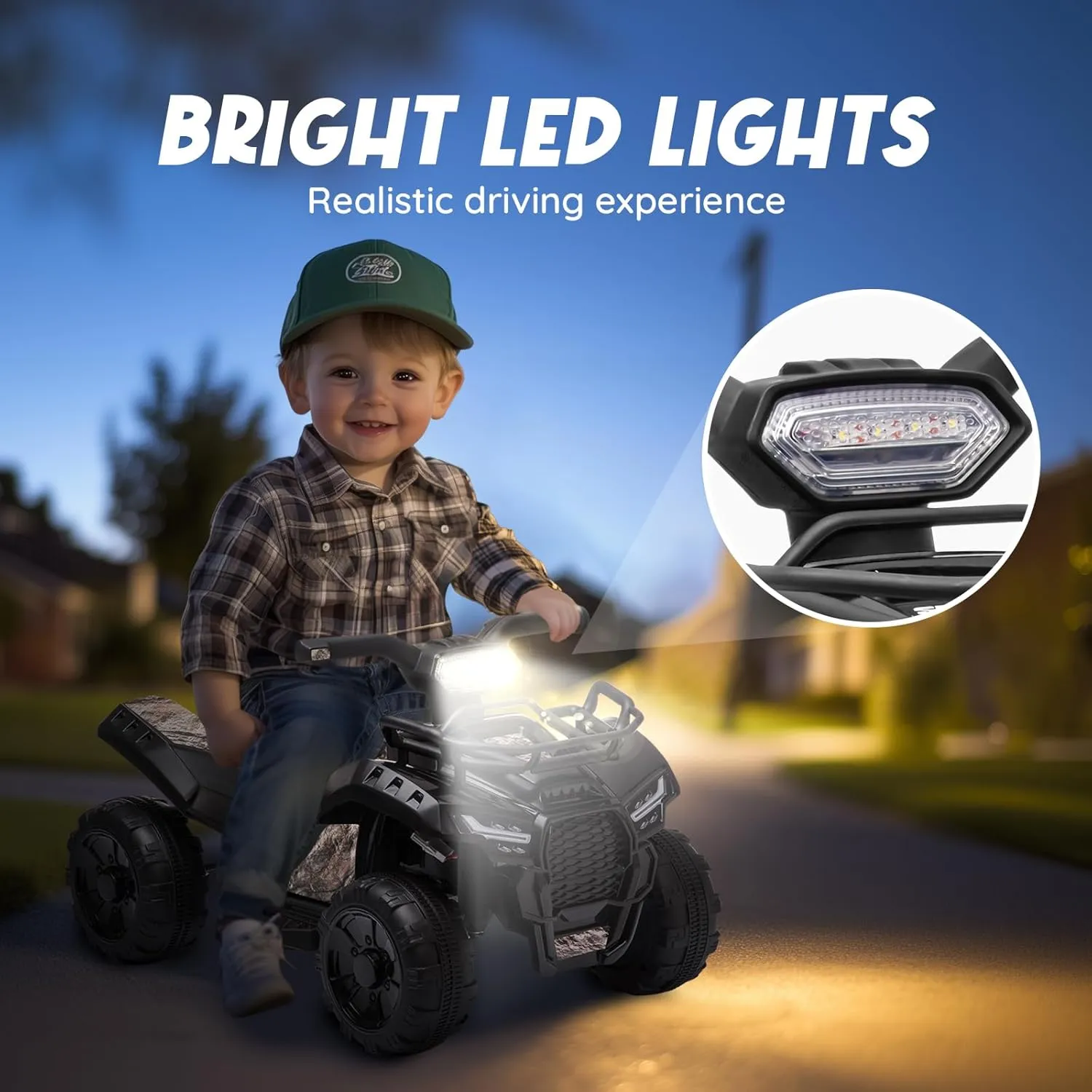 6V ATV for Kids, 4 Wheeler for Toddlers with Music, Horn, Lights, 1.2mph Max Speed, Ages 18-36 Months, Black