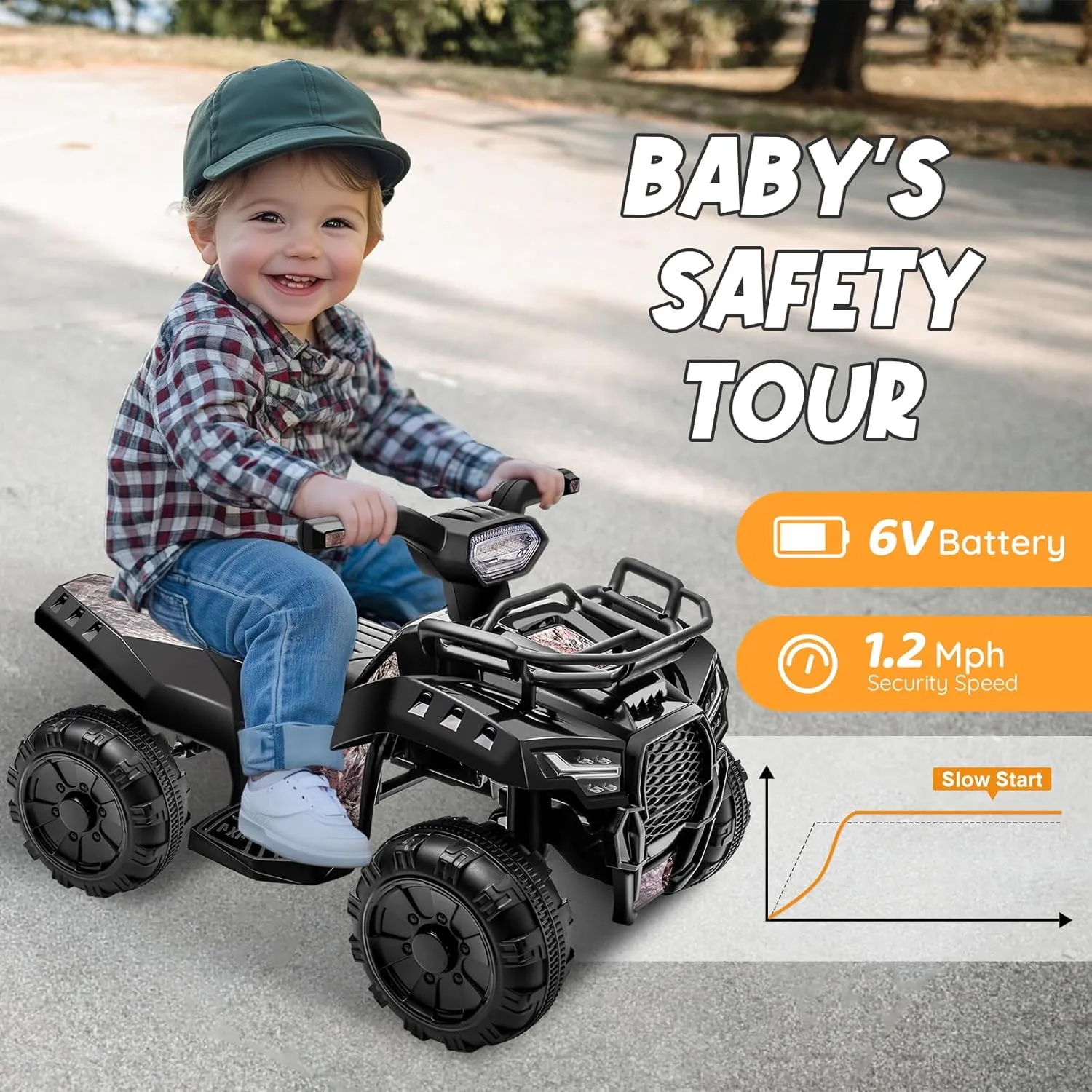 6V ATV for Kids, 4 Wheeler for Toddlers with Music, Horn, Lights, 1.2mph Max Speed, Ages 18-36 Months, Black