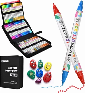 72 Colors Acrylic Paint Pens, Dual Tip Acrylic Paint Markers for Paper, Wood, Canvas, Stone, Rock Painting, Glass, Fabric, DIY, Ceramic, Art Supplies for Kids and Adults Drawing (Dot   Fine)