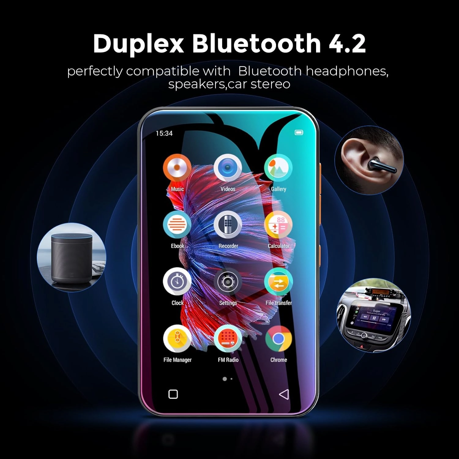 72GB WiFi Mp3 Player with Bluetooth, TIMMKOO 4.0" Full Touch Screen Mp3 Mp4 Player with Speaker, Portable HiFi Sound Digital Music Player with FM Radio,Recorder, Ebook,Clock, Browser (Black)