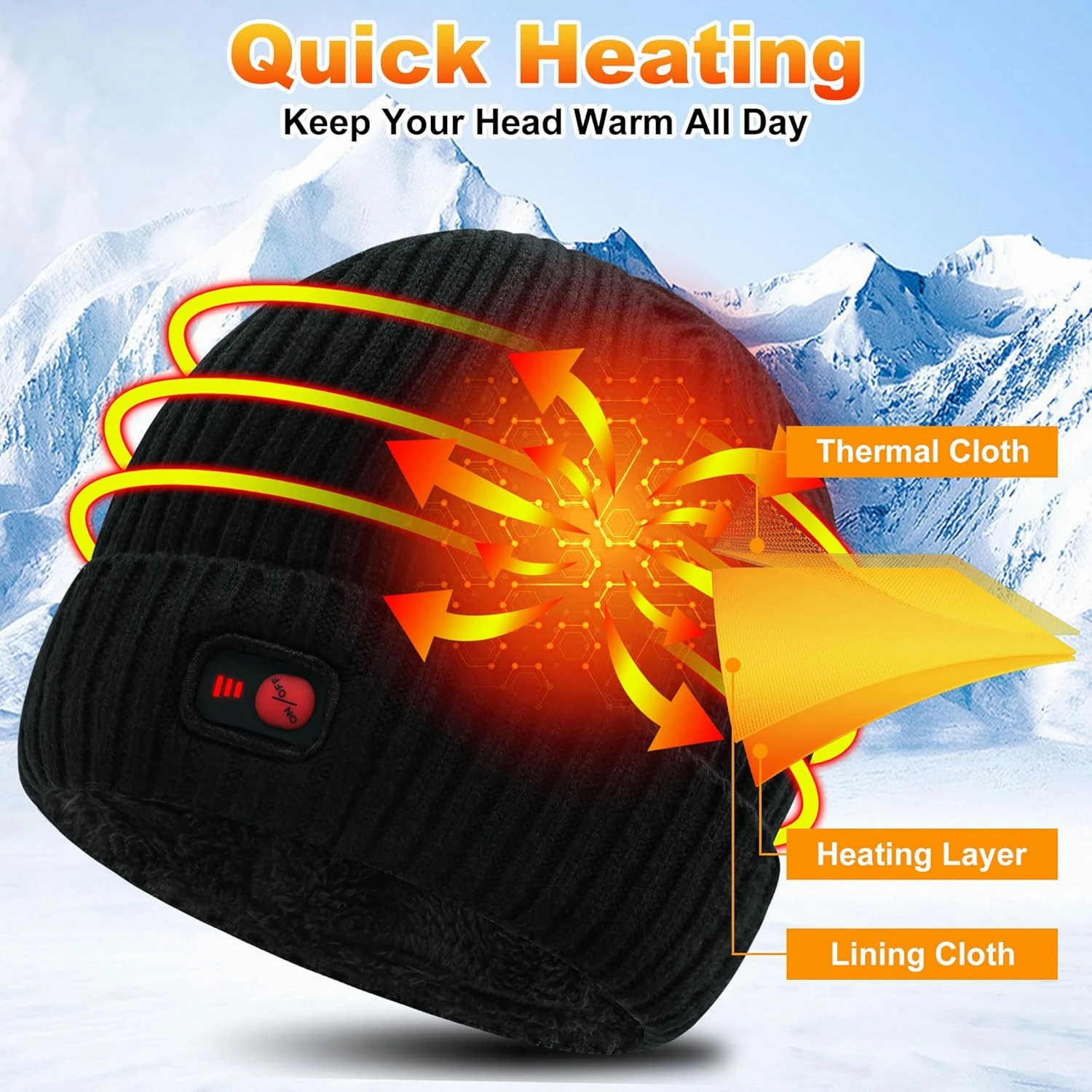 7.4V Heated Hat for Men Women, Rechargeable Electric Winter Warm Thermal Thick Heated Beanie Hat