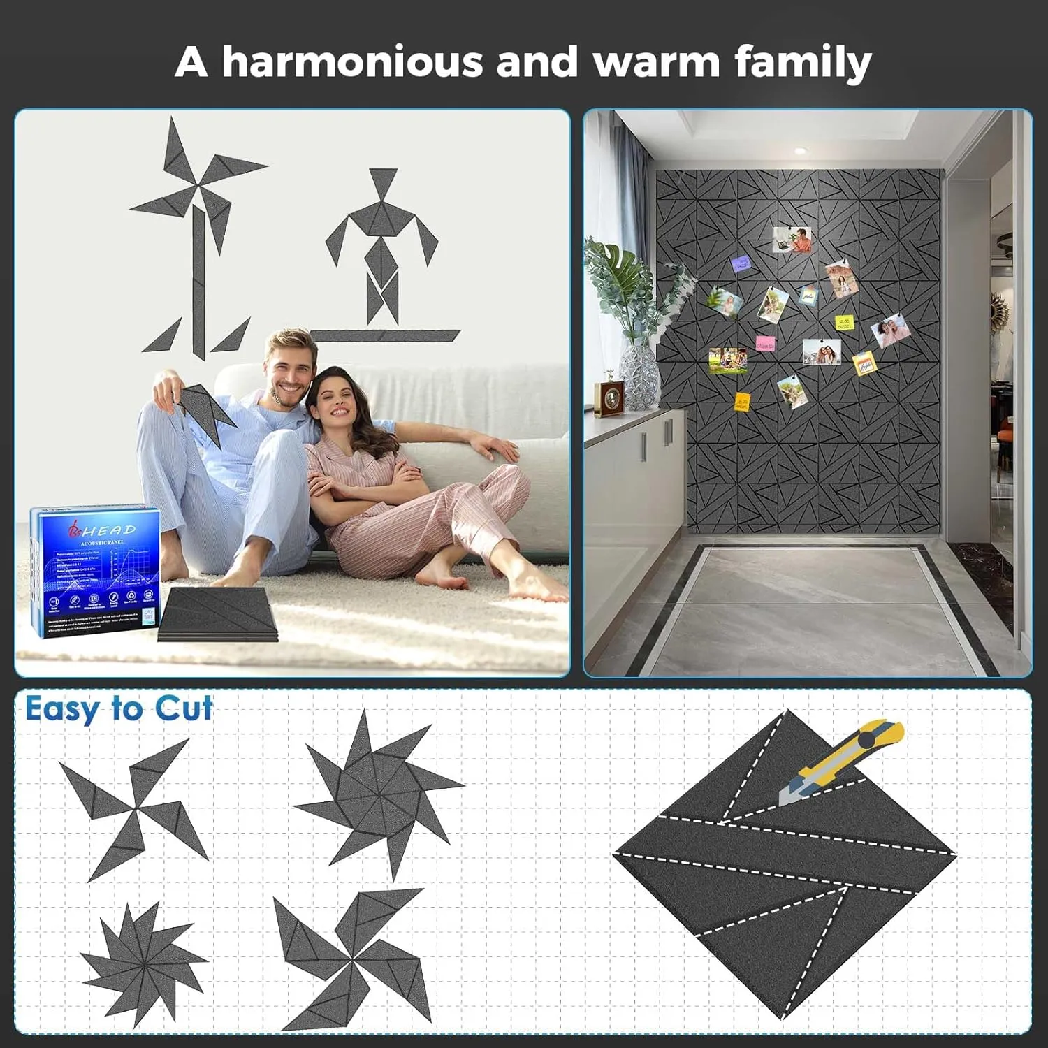 8 Pack Self-Adhesive Soundproof Wall Panels, 12 x 12 x 0.47 In Sound Proof Foam Panels for Walls, 1.2lb/ft³ High Density, Thicker 0.47in, Acoustic Panels, Noise Dampening Panels Studio Black