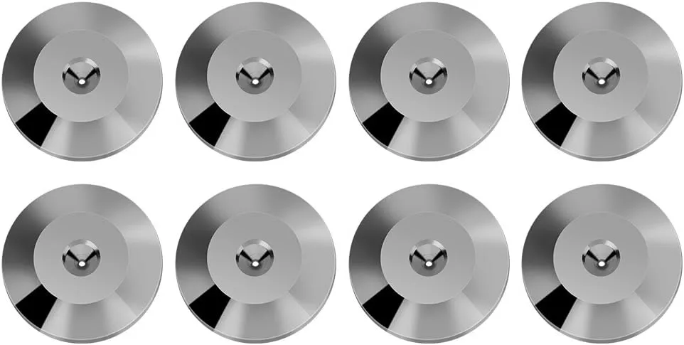 8 Pcs 25 x 4mm Universal Copper Speaker Spikes Pads Speaker Shock Base Pad Isolation Stand Feet Cone Base Mats Floor Disc(Black)