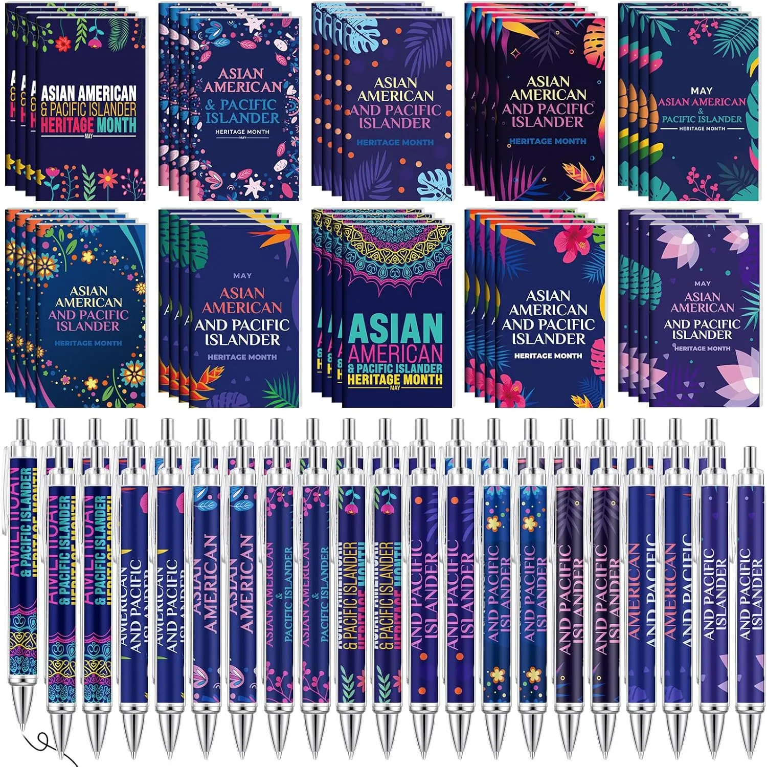 80 Pcs Asian American and Pacific Islander Heritage Month Giveaways Notebook Pens Bulk AAPI Gift Notebooks AAPI Gift Set Journals for Women Men Scripture Pocket Office School Home