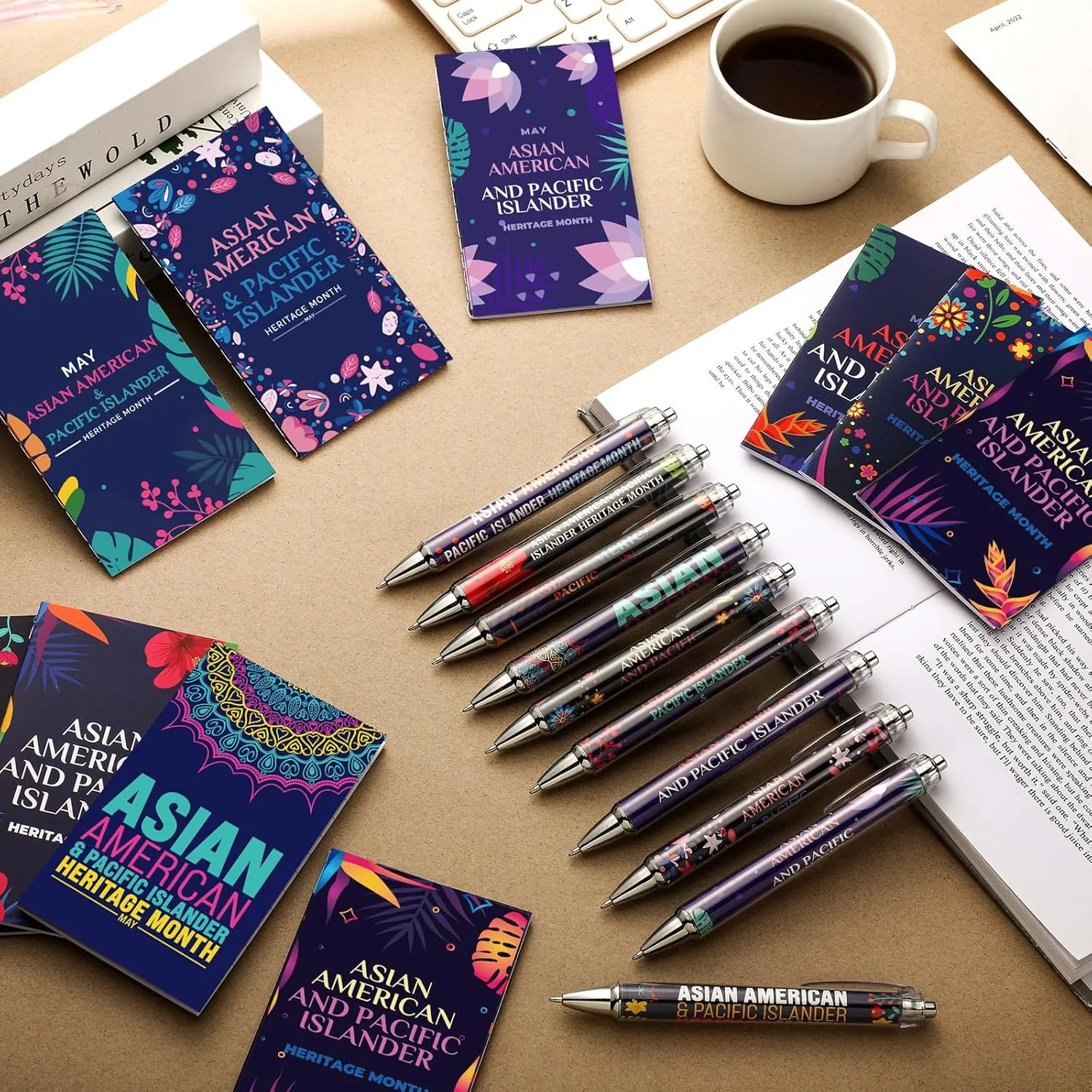 80 Pcs Asian American and Pacific Islander Heritage Month Giveaways Notebook Pens Bulk AAPI Gift Notebooks AAPI Gift Set Journals for Women Men Scripture Pocket Office School Home