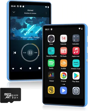 80GB Music Player, MP4 MP3 Player with Bluetooth and WiFi with 4-inch IPS Touch Screen Digital Audio Players, M503 Pro Spotify Player with Amazon Music, Audible, Chrome Browser, Support Up 512GB Blue