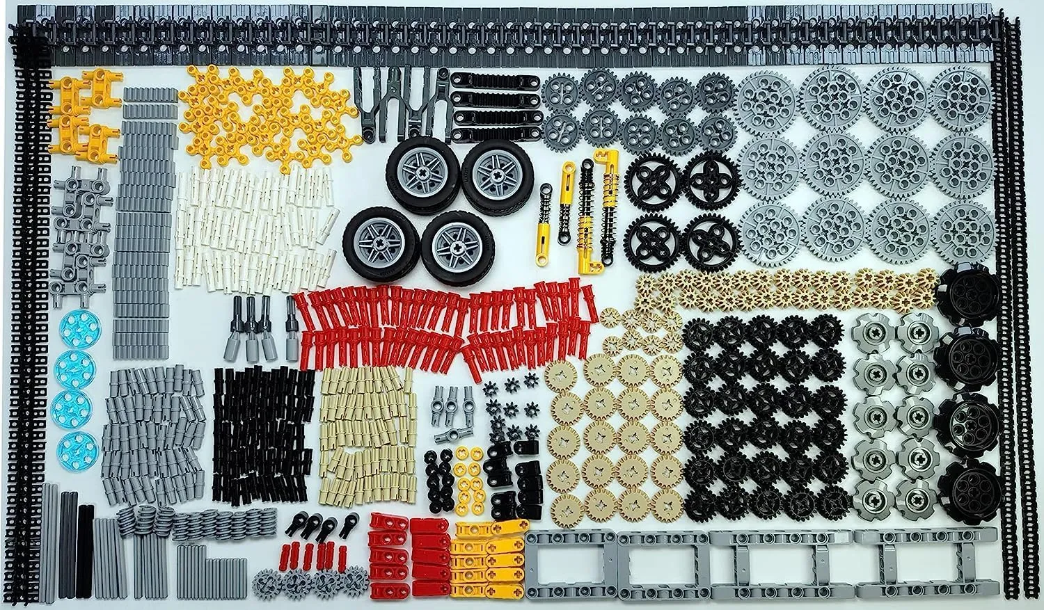 855Pcs MOC Spare STEM Parts, Cars Gears Axles Wheels Connectors Building Block Accessories Pieces Sets, Chain Link Pins Connector Joints Bricks, Shock Absorber
