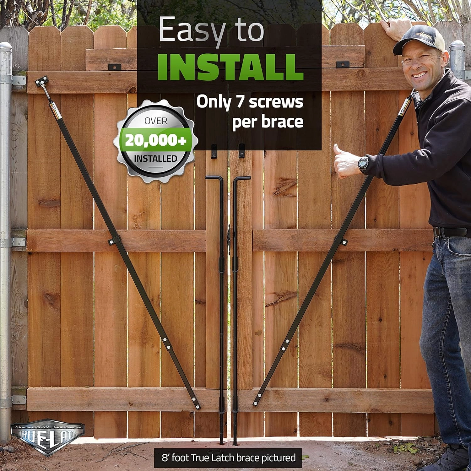 8' Telescopic Gate Brace - Wood Privacy Fence Anti Sag Gate Kit - Gate Hardware Kit for Outdoor Wooden Fence Gates, 1 Patented USA Made Brace (8' Telescopic (52" - 96"), Black)