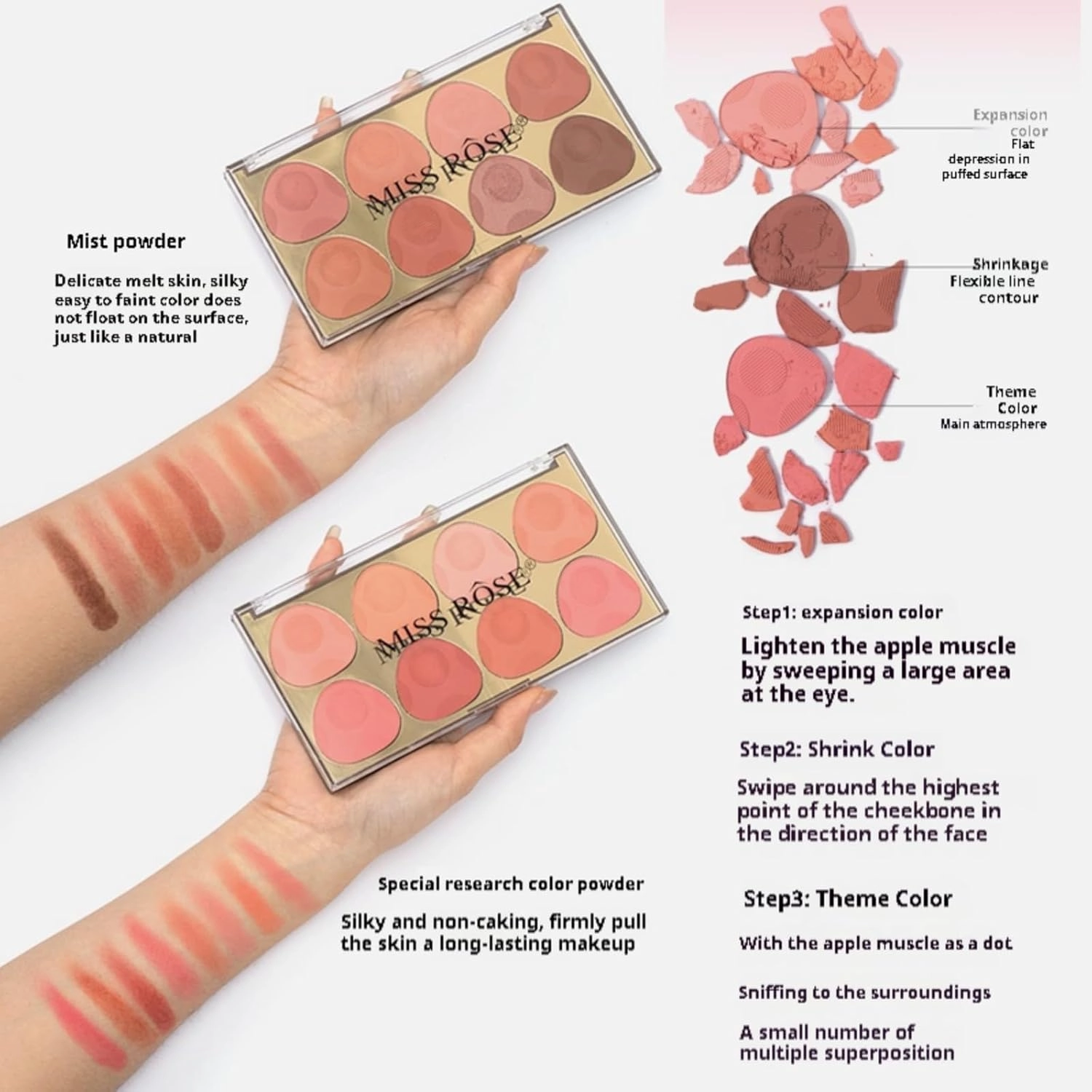 8 Colors Blush Palette: with Highlighter Makeup and Contour Palette - Perfect for Achieving a Natural Glow and Defined (Y, Blush)