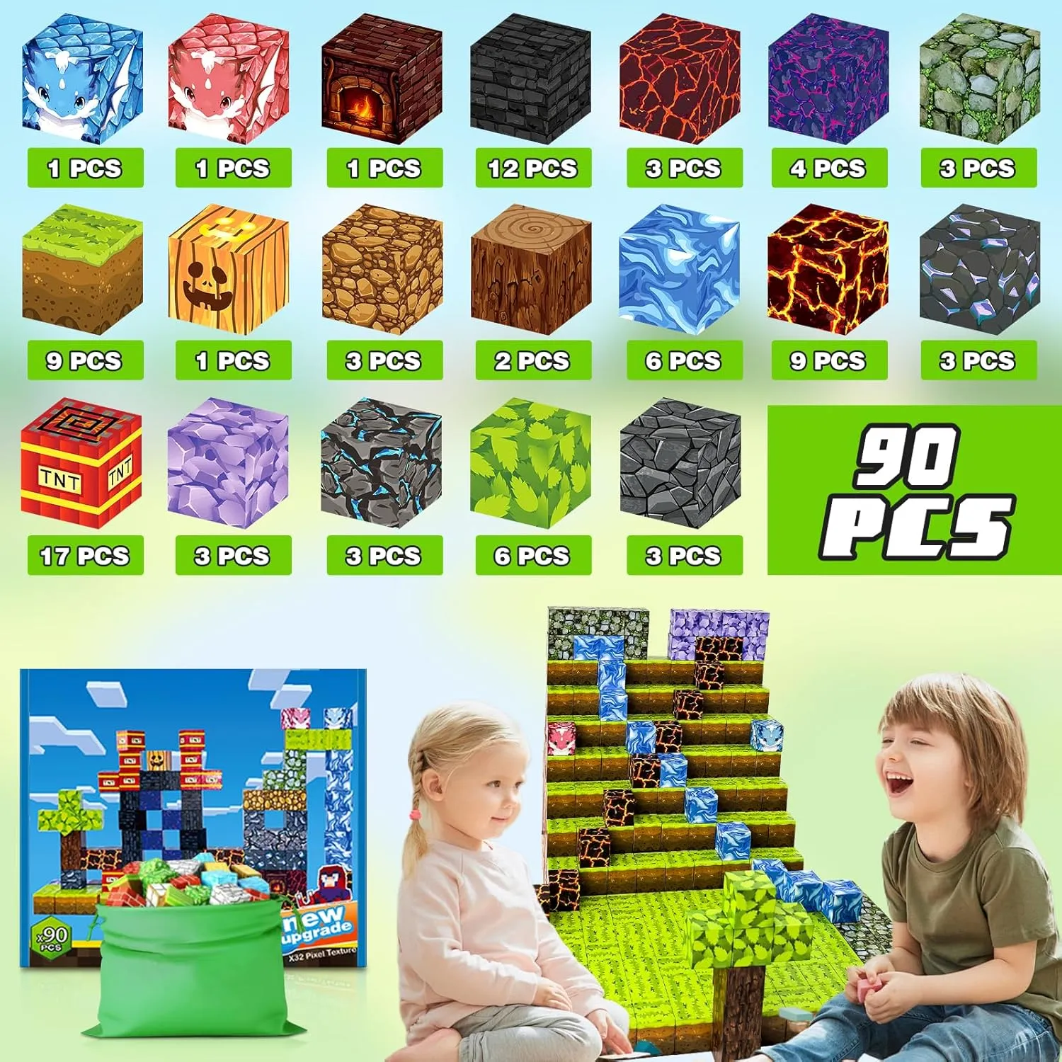 90pcs Magnet Building Blocks Montessori Stacking Toys for Toddlers ，Magnetic Tiles Building STEM Toys for Boys & Girl Kids Toddler Gift for 3  Years Old