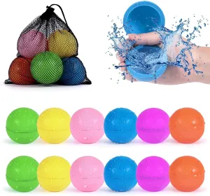 98K Reusable Water Balloons 12Pcs with Mesh Bag, Self Sealing Silicone Ball Latex-Free, No Clean Hassle, Easy to Fill, Summer Toys Water Toy Swimming Pool Beach Park Yard Outdoor Games Party Supplies