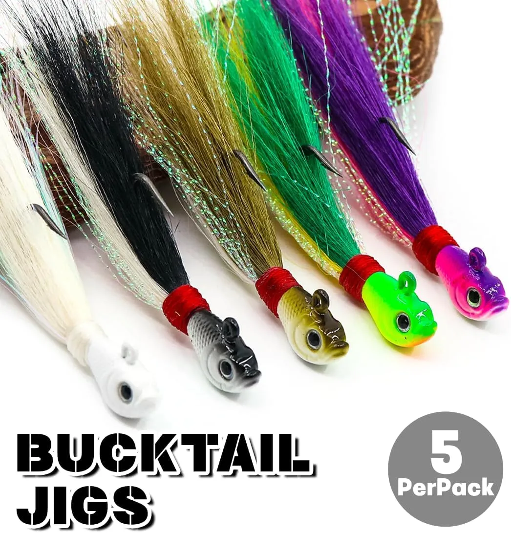 9KM DWLIFE Bucktail Jigs Jig Heads Saltwater Buck Tail Fishing Lure Crappie Hair Jigs Bass Walleye Surf Fishing Lures