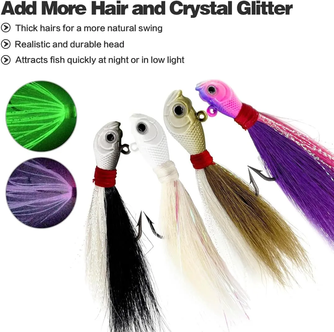 9KM DWLIFE Bucktail Jigs Jig Heads Saltwater Buck Tail Fishing Lure Crappie Hair Jigs Bass Walleye Surf Fishing Lures