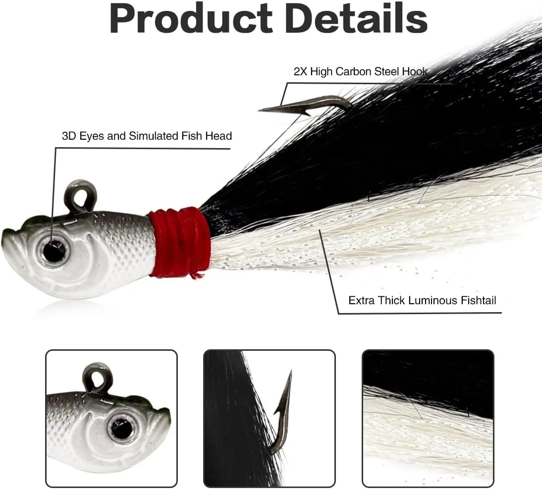 9KM DWLIFE Bucktail Jigs Jig Heads Saltwater Buck Tail Fishing Lure Crappie Hair Jigs Bass Walleye Surf Fishing Lures
