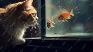 A cat Looking at a Fish in an Jigsaw Puzzles 1000 Pieces Games Toys Best Gift for Adults and Kids