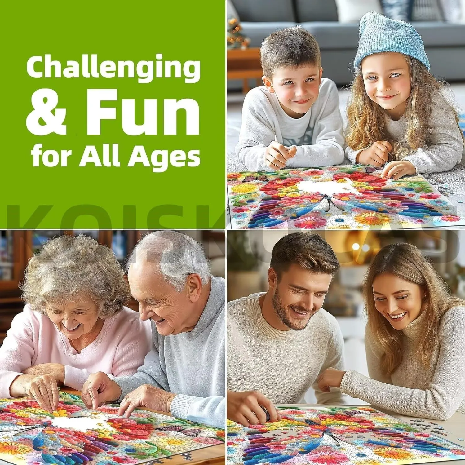 A Whimsical Tree Surrounded by Bright Flowers and Colorful Blooms The Product uses Wooden Puzzles -500PCS for Adults and Children to Brainstorm, Game Nights, Gifts