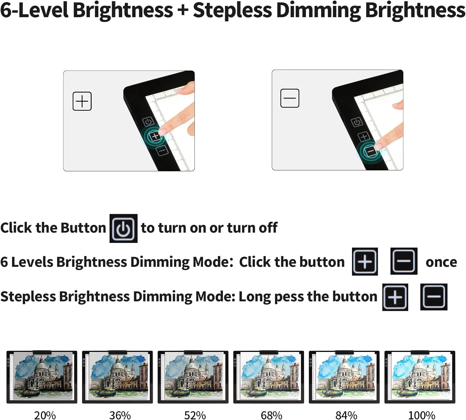 A4 Wireless LED Light Pad with Carry Bag, Innovative Stand and Top Clip, TOHETO Rechargeable Light Box Stepless Dimmable and 6 Levels Brightness Cordless Light Board for Tracing Weeding Vinyl (Black)