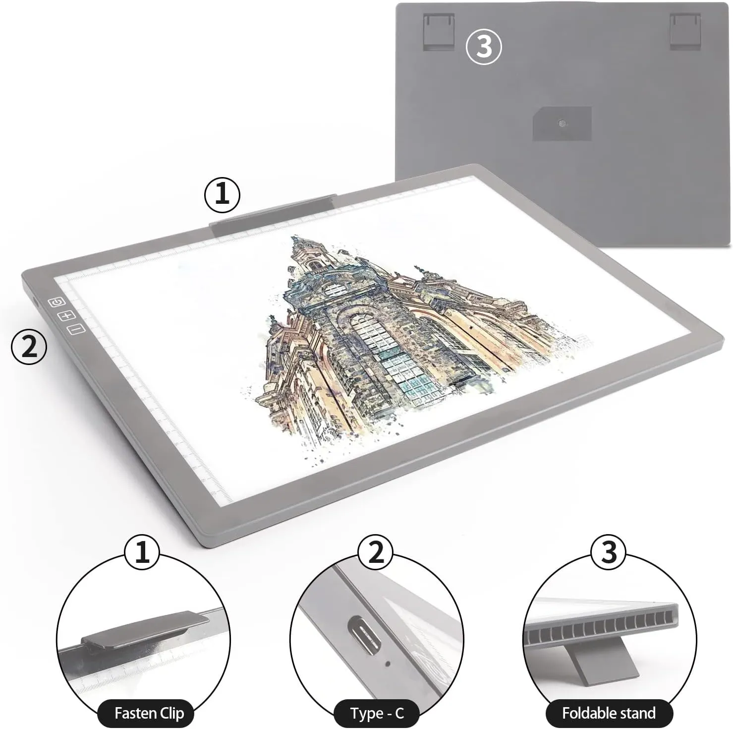 A4 Wireless LED Light Pad with Carry Bag, Innovative Stand and Top Clip, TOHETO Rechargeable Light Box Stepless Dimmable and 6 Levels Brightness Cordless Light Board for Tracing Weeding Vinyl (Grey)
